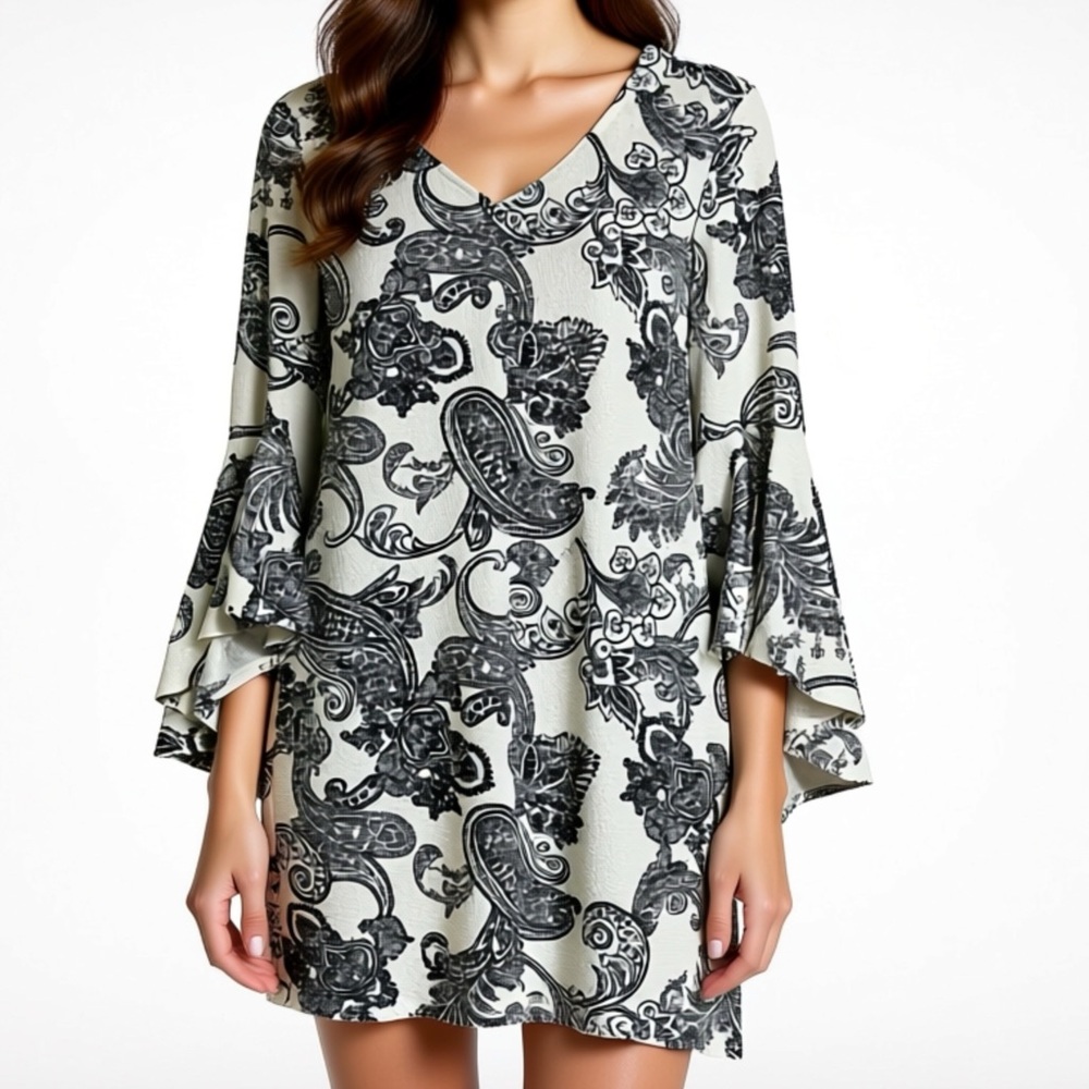 MSK Black and White Paisley Tunic